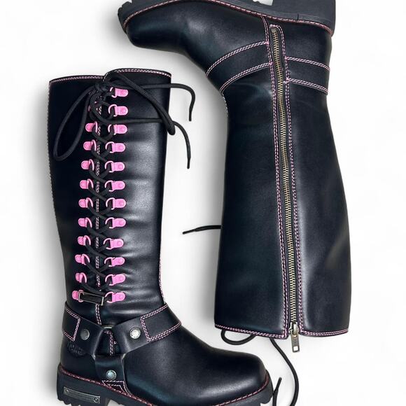 Milwaukee black leather biker boots - Picture 1 of 5